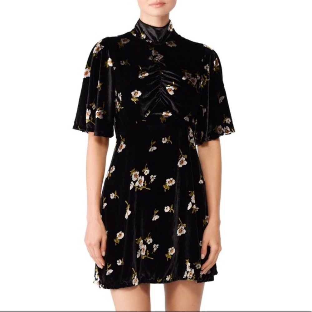 Free People Be My Baby Velvet Floral Print High Neck Mini Dress Size 4